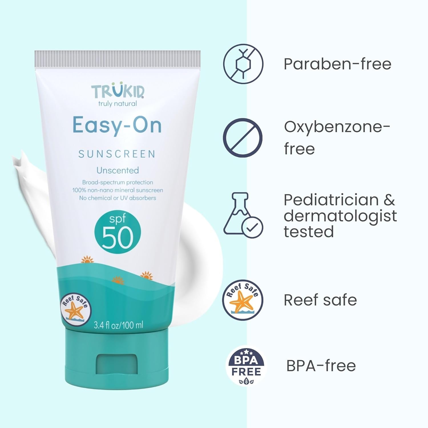 Easy on Mineral Sunscreen SPF 50 - Kids & Baby Sunscreen for Face & Body, Sunblock Protection for Sensitive Skin, Unscented, 3.4Oz - Timeless Beauty