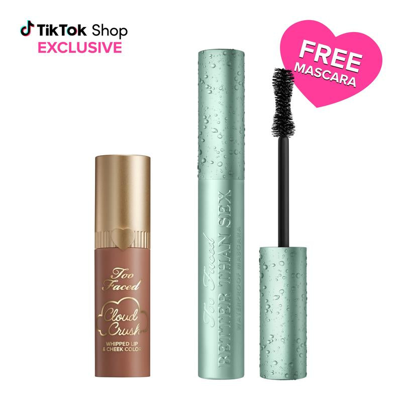 Too Faced Lips, Cheeks &amp; Lashes Makeup Set: Cloud Crush Whipped Blush + Waterproof Mascara