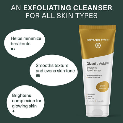 Glycolic Acid Face Wash, Exfoliating Facial Cleanser for Facial Skin Care, Acne Treatment Face Scrub, 10% Glycolic and Salicylic Acid 6 Fl. Oz (2 Pack) - Timeless Beauty