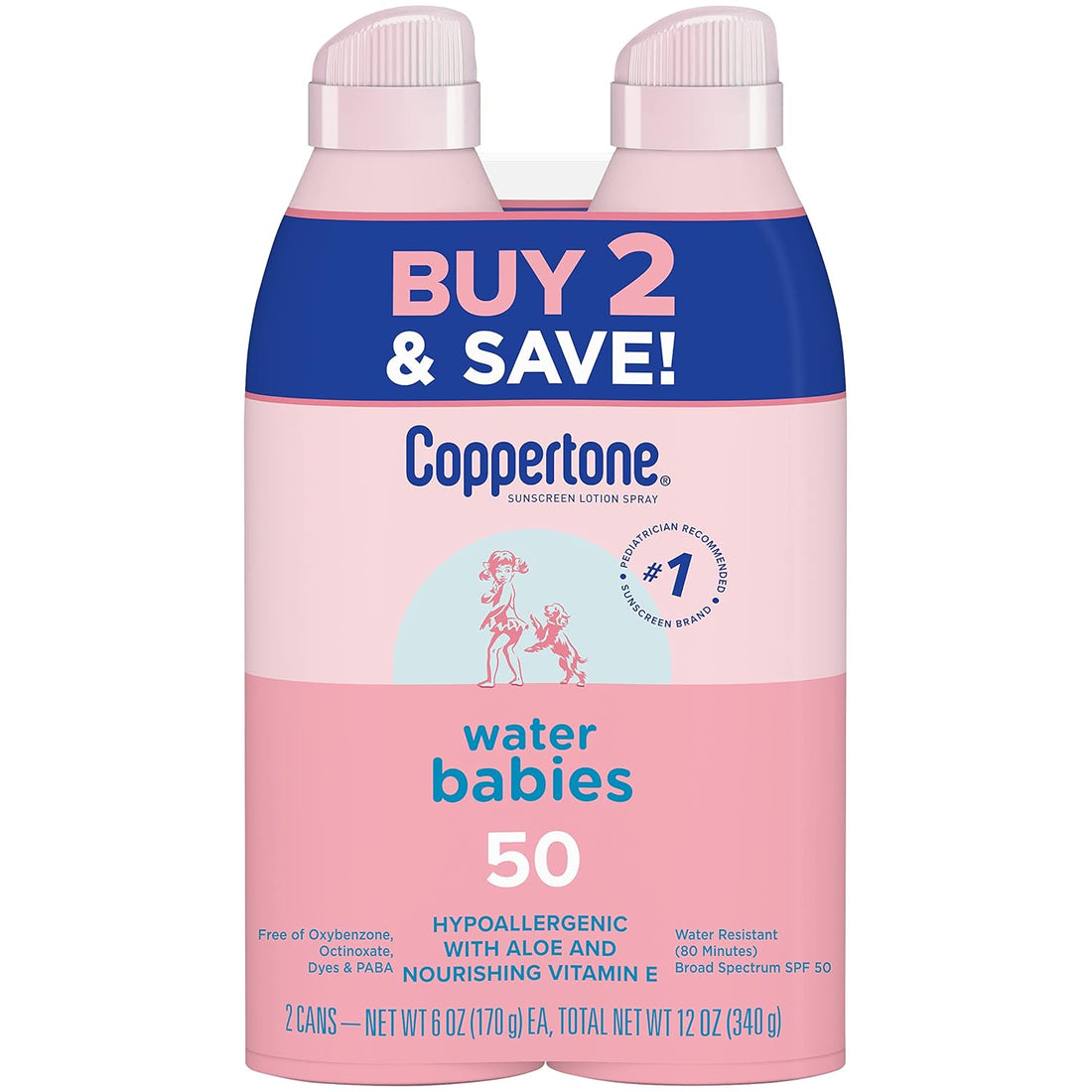 Waterbabies Sunscreen Spray, SPF 50 Baby Sunscreen, Spray on Sunscreen, 6 Oz, 2 Pack - Timeless Beauty
