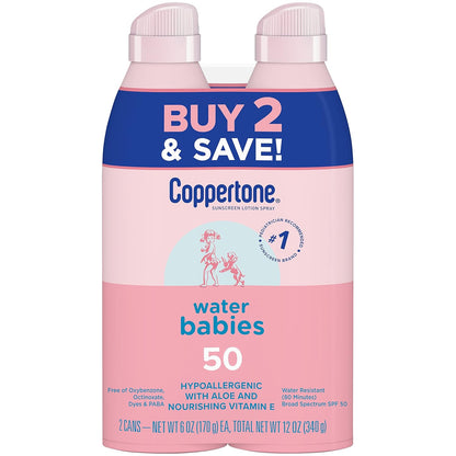 Waterbabies Sunscreen Spray, SPF 50 Baby Sunscreen, Spray on Sunscreen, 6 Oz, 2 Pack - Timeless Beauty