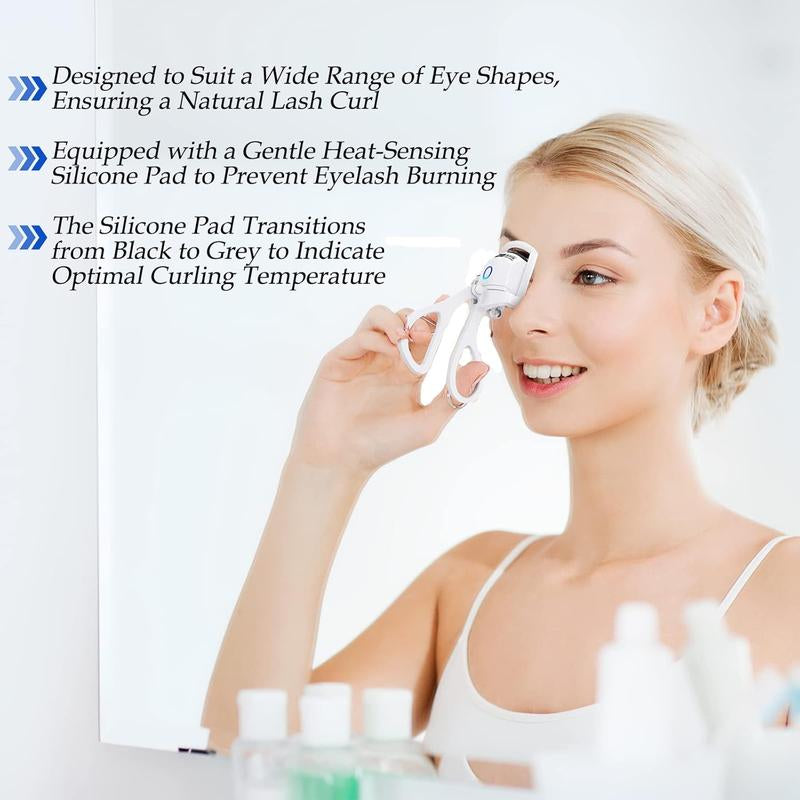 Heated Eyelash Curler – Electric, Rechargeable | 2 Heating Modes for Quick, Natural Curling &amp; Long-Lasting Lift (White) - Timeless Beauty
