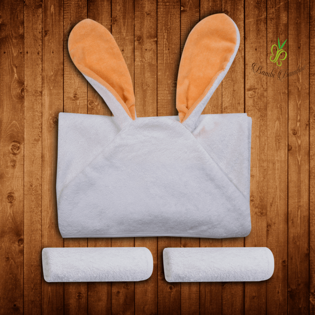 Amber Bunny Hooded Towel &amp; 2 Washcloths Red Nyx