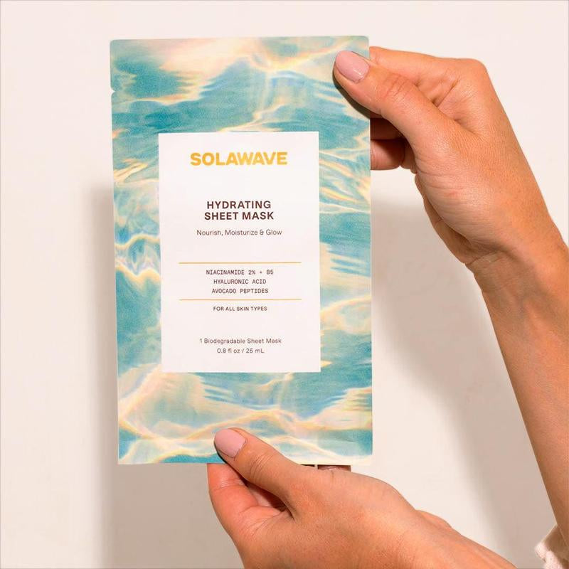 Solawave Collagen Peptide + Niacinamide + Hyaluronic Acid Facial Sheet Mask | Hydrating, Firming &amp; Brightening with Provitamin B5 &amp; Avocado Peptides - Timeless Beauty
