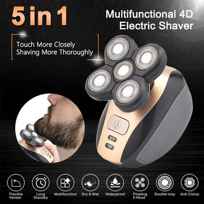 5 in 1 Electric Razor, Rechargeable Rotary Shaver, Cordless Grooming Kit with Beard, Nose, Ear, Body Hair Trimmer, Face Cleaning Brush, Gifts for Men, Valentine&