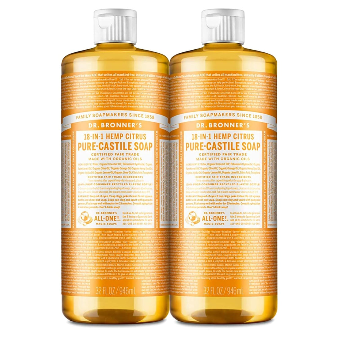 - Pure-Castile Liquid Soap (Citrus, 32 Ounce, 2-Pack) - Made with Organic Oils, 18-In-1 Uses: Face, Body, Hair, Laundry, Pets and Dishes, Concentrated, Vegan, Non-Gmo - Timeless Beauty