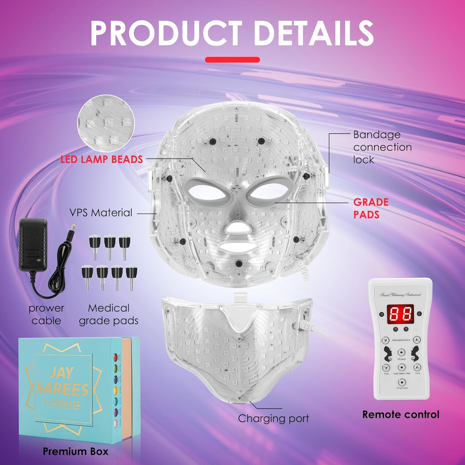 7-Color LED Face Mask – Light Therapy for Acne, Wrinkles &amp; Radiance (White) - Timeless Beauty