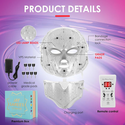 7-Color LED Face Mask – Light Therapy for Acne, Wrinkles &amp; Radiance (White) - Timeless Beauty