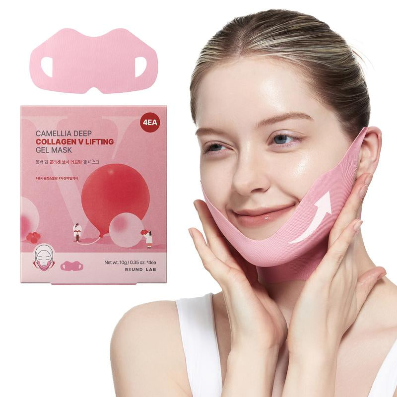 [ROUND LAB] Camellia Deep Collagen V Lifting Gel Mask | Chin Mask &amp; Jawline Shaper | Hydrating, Firming &amp; Brightening with Jeju Camellia Extract - Timeless Beauty
