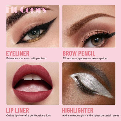 4 in 1 Multi-Function Makeup Pen, Compact Travel Eyeliner, Lip Liner, Eyebrow Pencil, Highlighter Eyeshadow Pen, Portable Multi-Function Makeup Set, Summer Gift