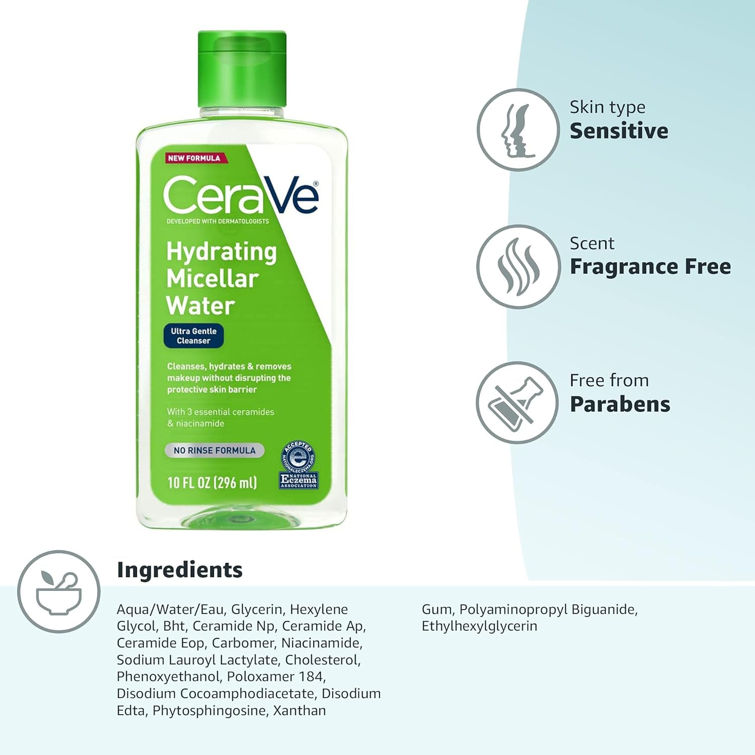 Micellar Water | New &amp; Improved Formula | Hydrating Facial Cleanser &amp; Eye Makeup Remover | Fragrance Free &amp; Non-Irritating | 10 Fl. Oz - Timeless Beauty