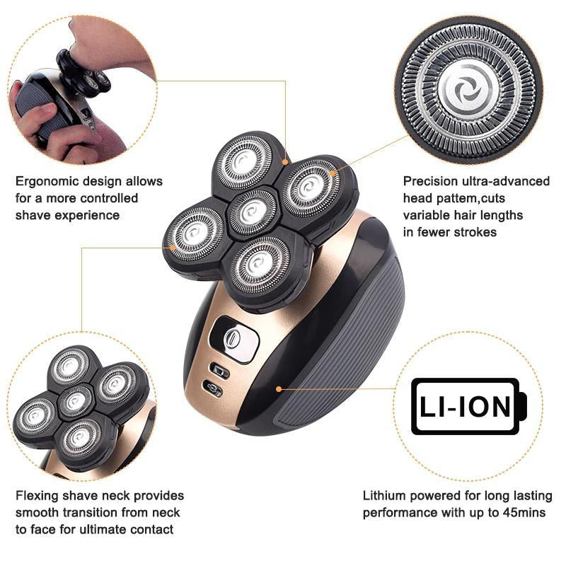 5 in 1 Electric Razor, Rechargeable Rotary Shaver, Cordless Grooming Kit with Beard, Nose, Ear, Body Hair Trimmer, Face Cleaning Brush, Gifts for Men, Valentine&