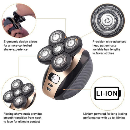 5 in 1 Electric Razor, Rechargeable Rotary Shaver, Cordless Grooming Kit with Beard, Nose, Ear, Body Hair Trimmer, Face Cleaning Brush, Gifts for Men, Valentine&