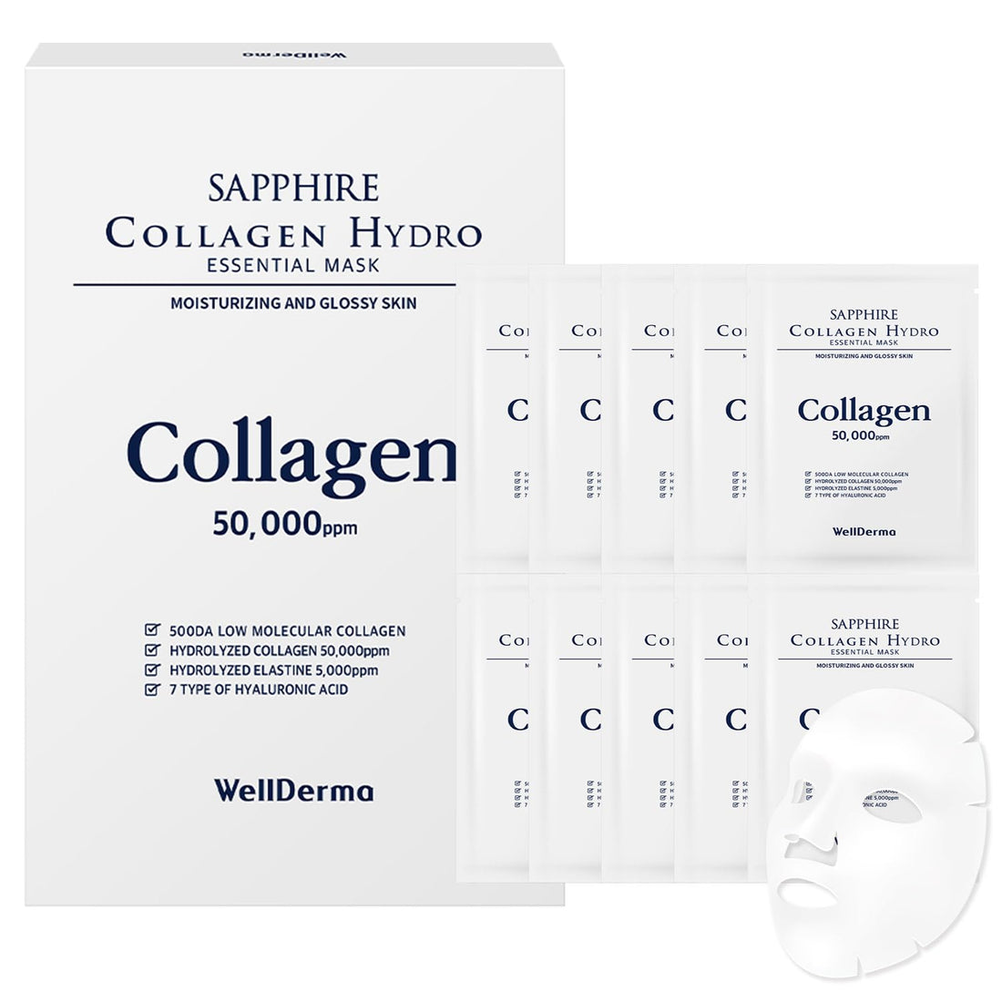 Sapphire Collagen Hydro Essential Mask 10 Sheets Skin Soothing Calming - Timeless Beauty