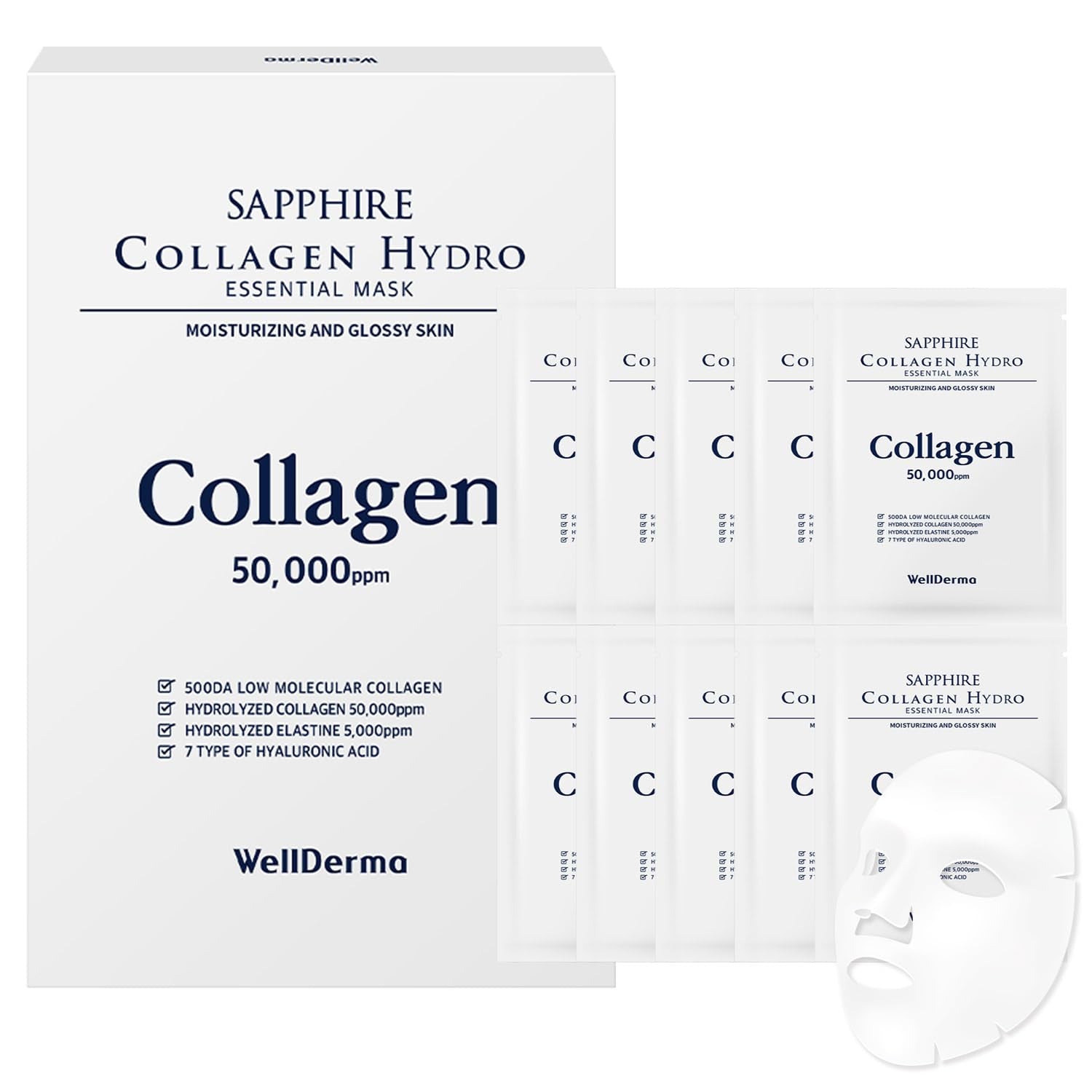 Sapphire Collagen Hydro Essential Mask 10 Sheets Skin Soothing Calming - Timeless Beauty