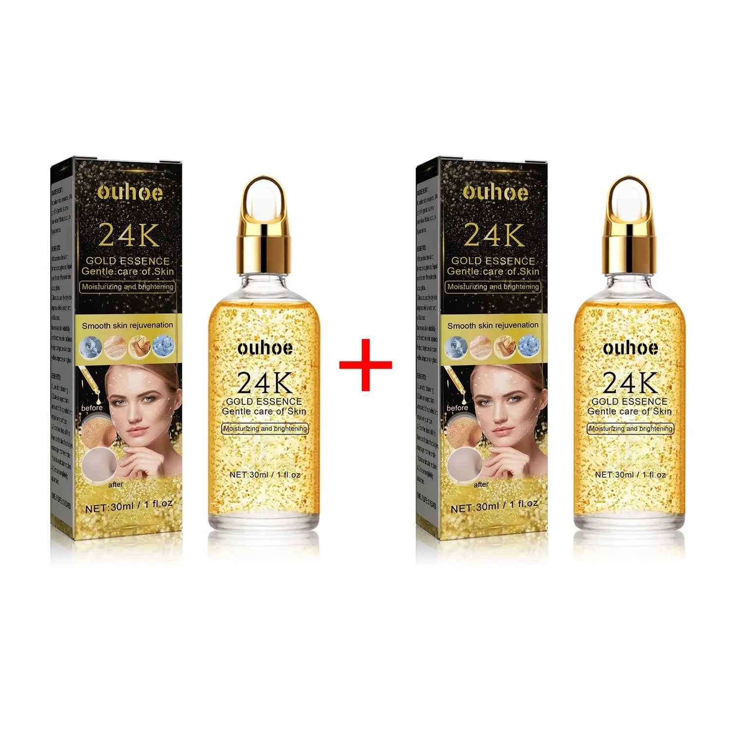 24K Gold Face Serum Hyaluronic Acid Moisturizing Whitening Fade Fine Lines Shrinks Pores Anti-Aging Brighten Essence Skin Care - Timeless Beauty