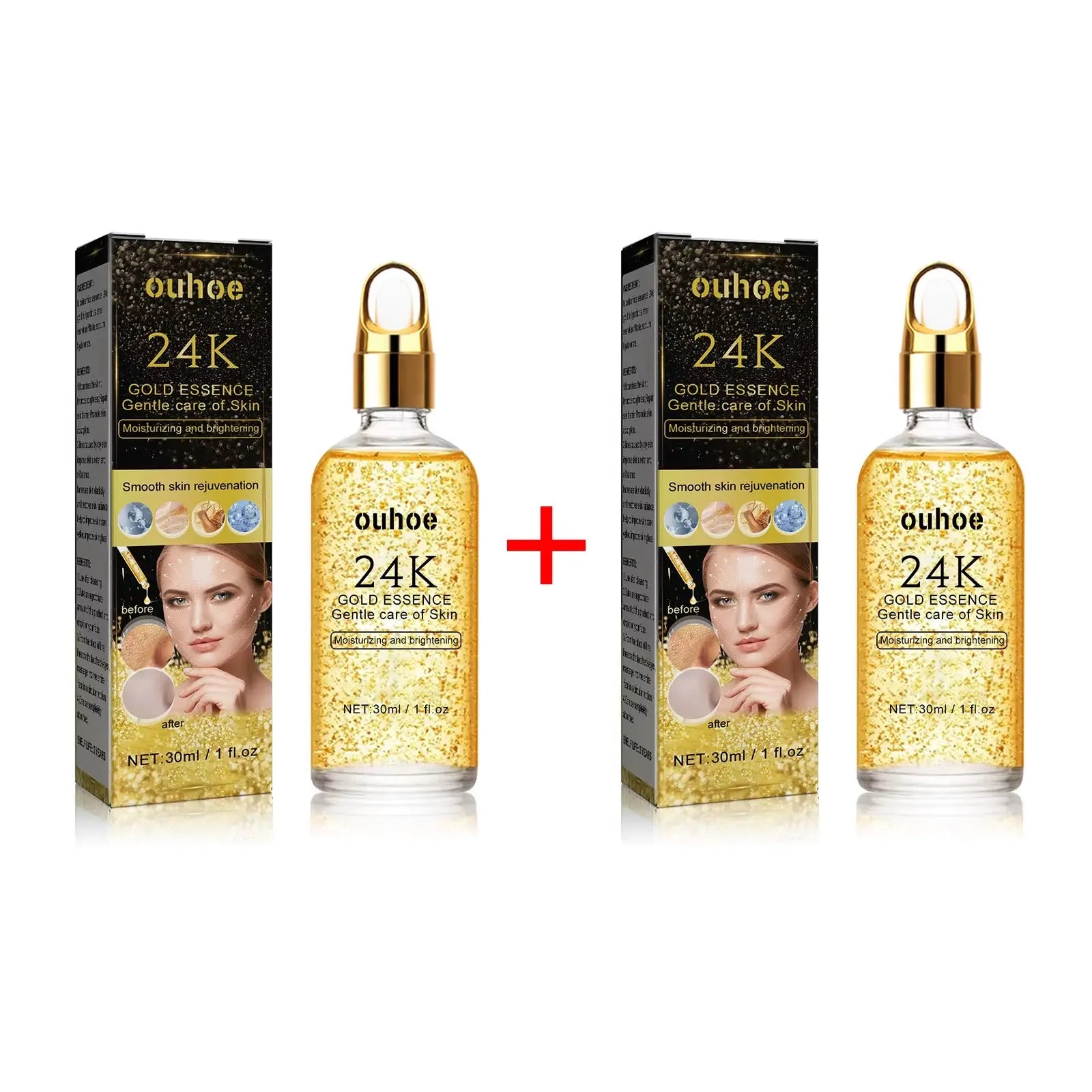 24K Gold Face Serum Hyaluronic Acid Moisturizing Whitening Fade Fine Lines Shrinks Pores Anti-Aging Brighten Essence Skin Care - Timeless Beauty