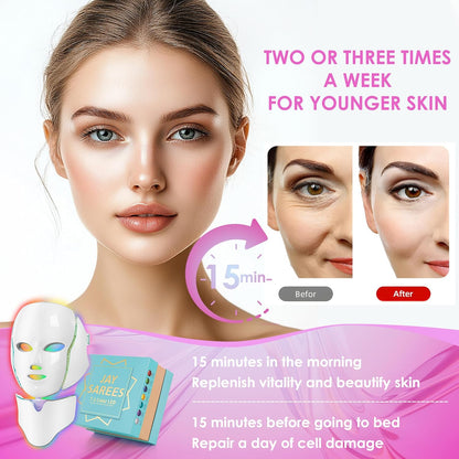 7-Color LED Face Mask – Light Therapy for Acne, Wrinkles &amp; Radiance (White) - Timeless Beauty