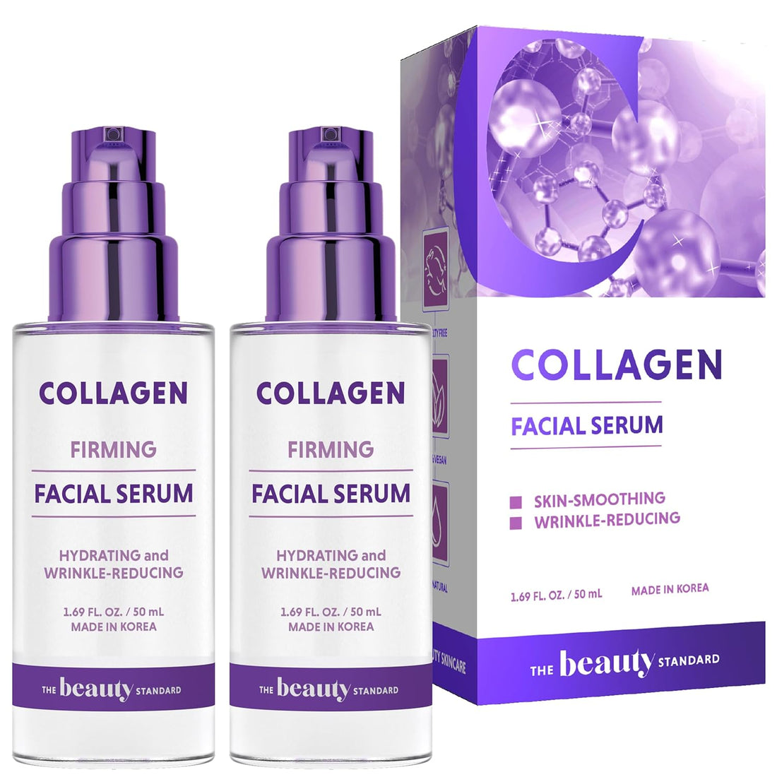 Collagen Face Serum - Dermatologist Tested - Locks in Moisture, Skin Tightening, Anti-Aging, Hydrating Facial Serum - Korean Skin Care - All Skin Types - 1.69 Fl. Oz (2 Pack) - Timeless Beauty