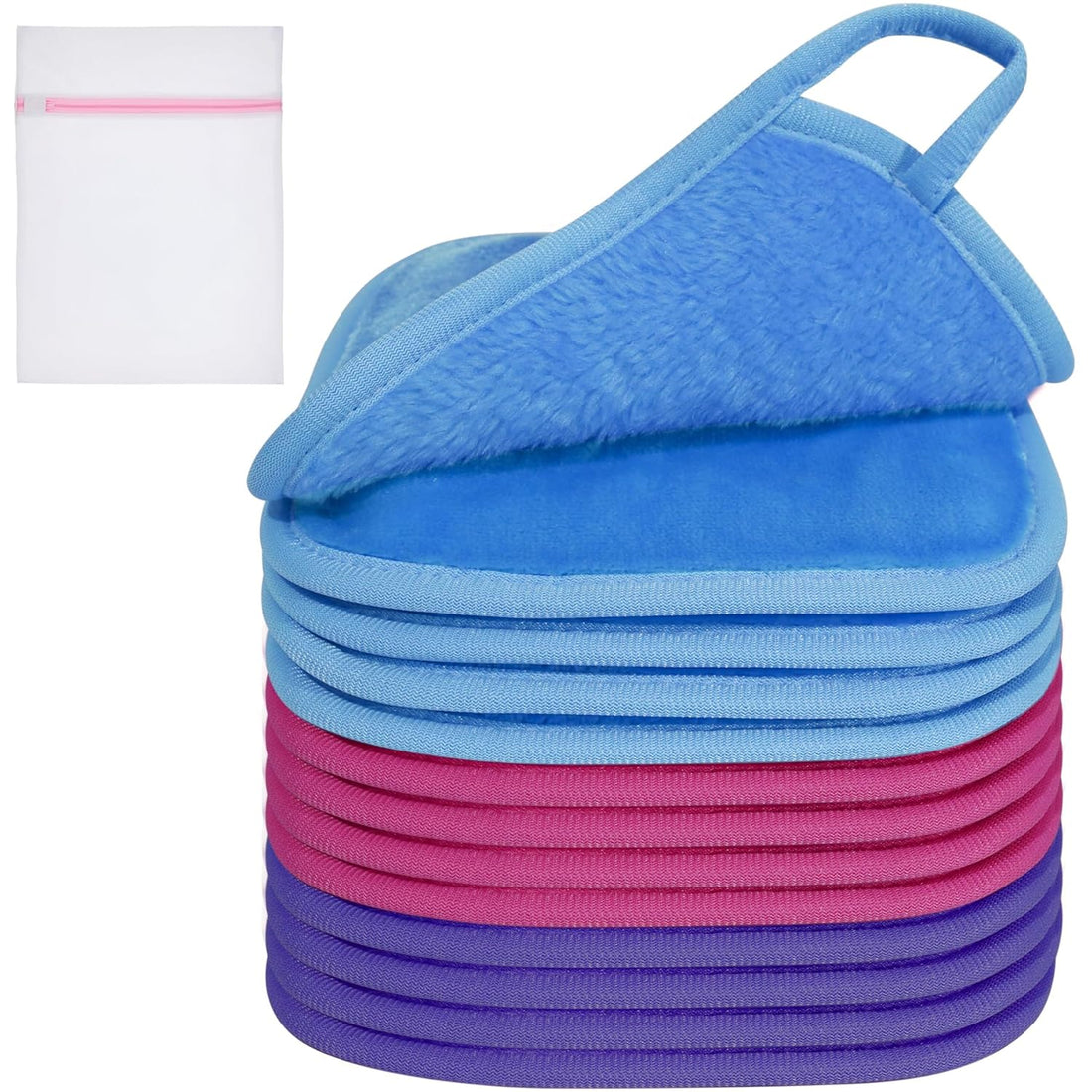 Reusable Makeup Remover Cloths - 12 Pack Microfiber Face Wash Pads with Washable Travel Bag, 6x6 Inches, Gentle Cleansing with Just Water