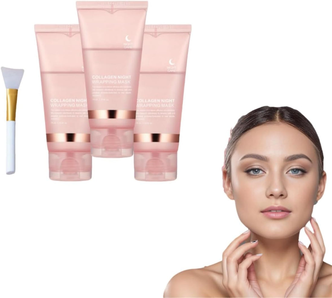 Collagen Night Wrap Mask, Hydrolyzed Collagen Anti-Wrinkle Lifting Mask, Reduces Fine Lines and Dullness, Makes Skin Smooth and Firm - Timeless Beauty