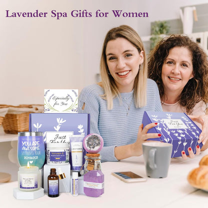 Lavender Gifts for Women - Care Package Relaxing Gifts - Lavender Spa Gifts Set, Self Care Gift for Women, Gift Baskets for Women Her Friend Sister Mom Wife, Christmas Lavender Gift Basket Ideas - Timeless Beauty