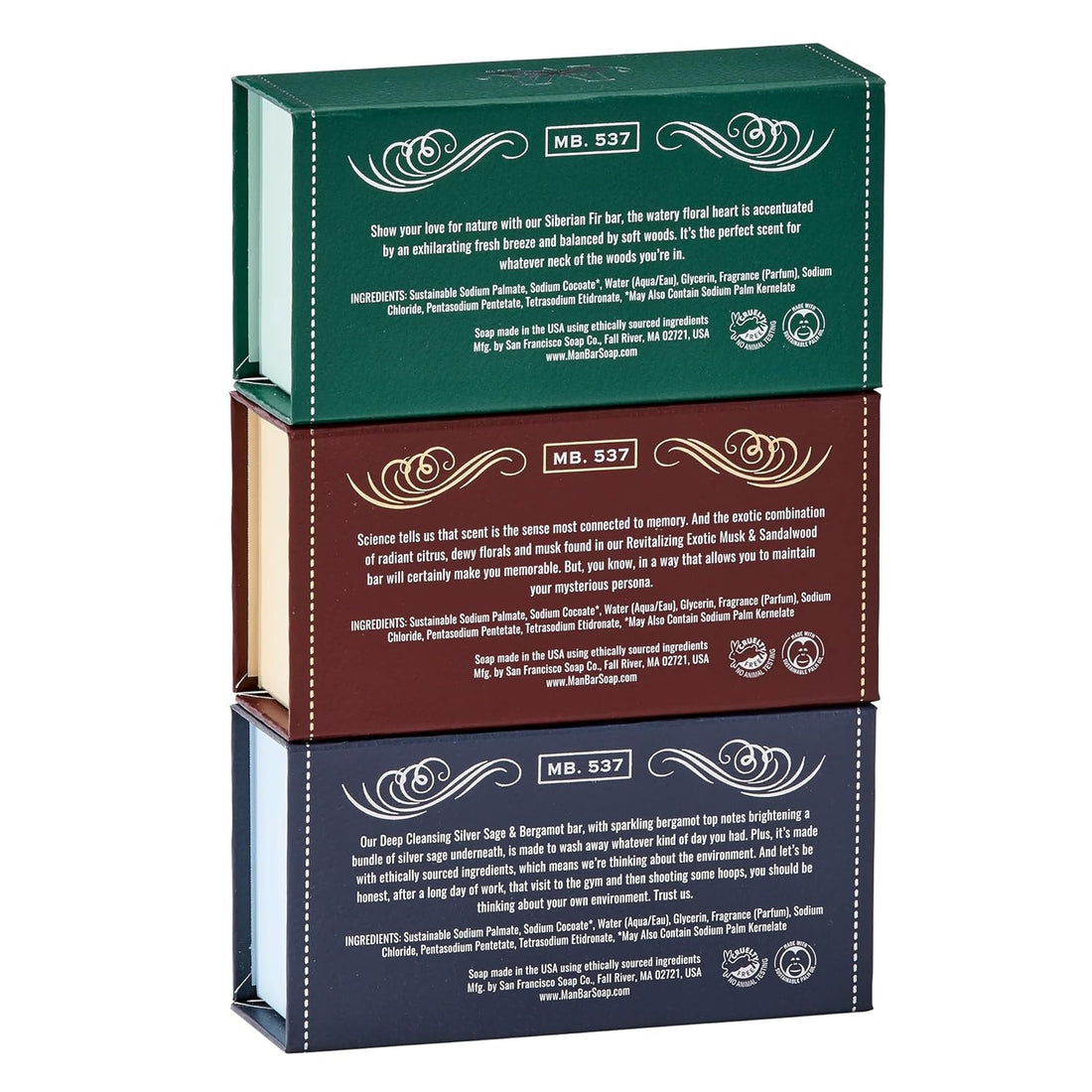 San Francisco Soap Co Man Bar 3-Piece Gift Set - No Harmful Chemicals - Good for All Skin Types - Made in the USA - Timeless Beauty