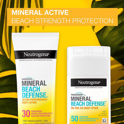 Purescreen+ Mineral Beach Defense On-The-Go Body Sunscreen Stick with Broad Spectrum SPF 50, Water Resistant UVA/UVB Protection, Absorbs Quickly &amp; Dries Clear, 1.5 Oz - Timeless Beauty