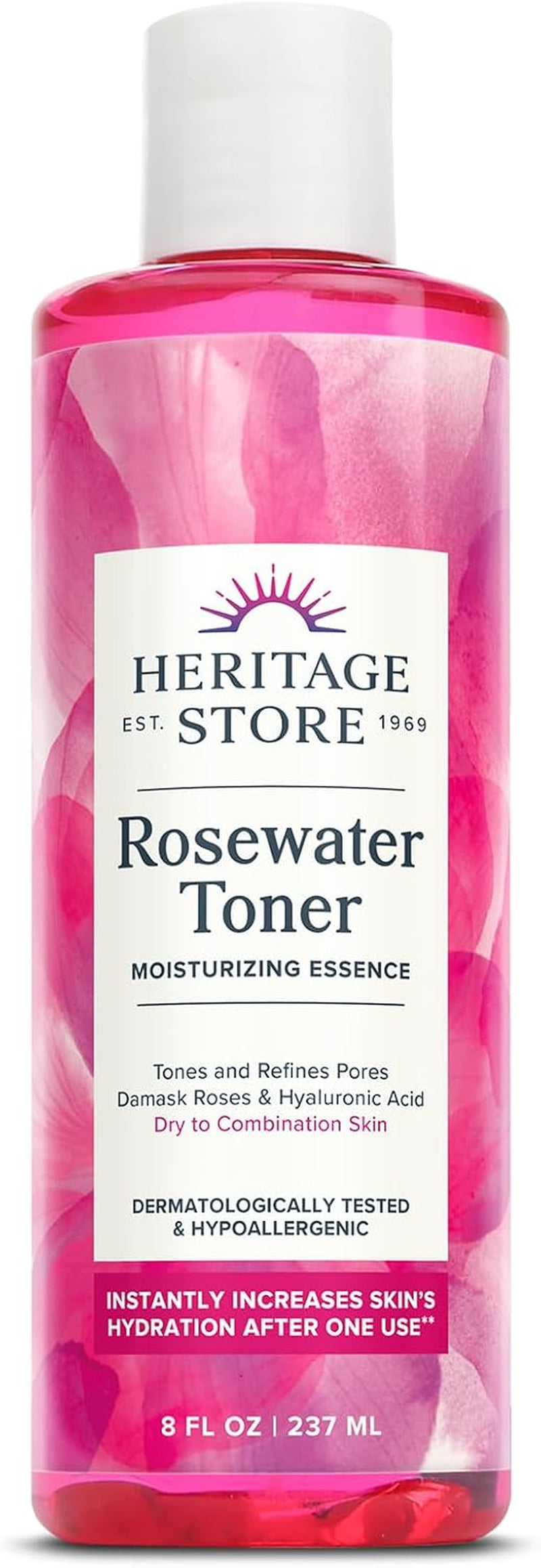 Rosewater Facial Toner with Hyaluronic Acid, Dry to Combination Skin, Hydrating Toner Refines Pores, Minimizes Look of Fine Lines and Wrinkles, Hypoallergenic, Vegan, Cruelty Free, 8Oz - Timeless Beauty