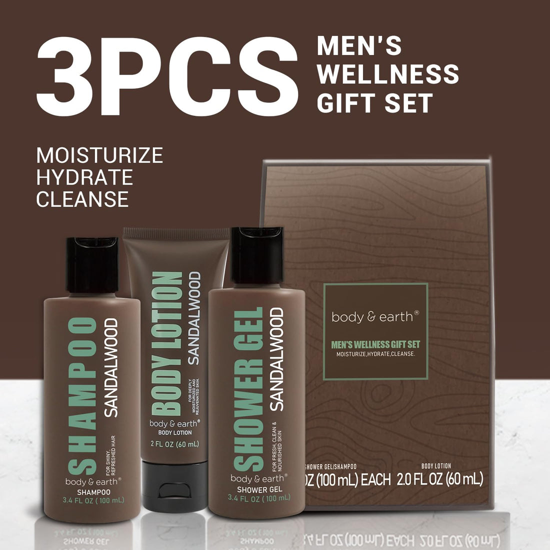 Birthday Gifts for Men Gift Sets for Men 3PC Mens Gift Set Gift Baskets for Men Includes Sandalwood Shower Gel Body Lotion Shampoo, Mens Gift Basket Christmas Gifts for Men Boyfriend - Timeless Beauty