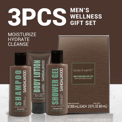 Birthday Gifts for Men Gift Sets for Men 3PC Mens Gift Set Gift Baskets for Men Includes Sandalwood Shower Gel Body Lotion Shampoo, Mens Gift Basket Christmas Gifts for Men Boyfriend - Timeless Beauty