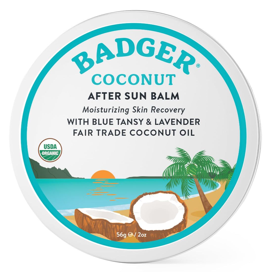 Coconut after Sun Balm with Organic Cocoa Butter &amp; Shea Butter, Rescue Balm, Soothing &amp; Cooling Balm for Tight Dry Skin after Sun Exposure, 2 Oz - Timeless Beauty