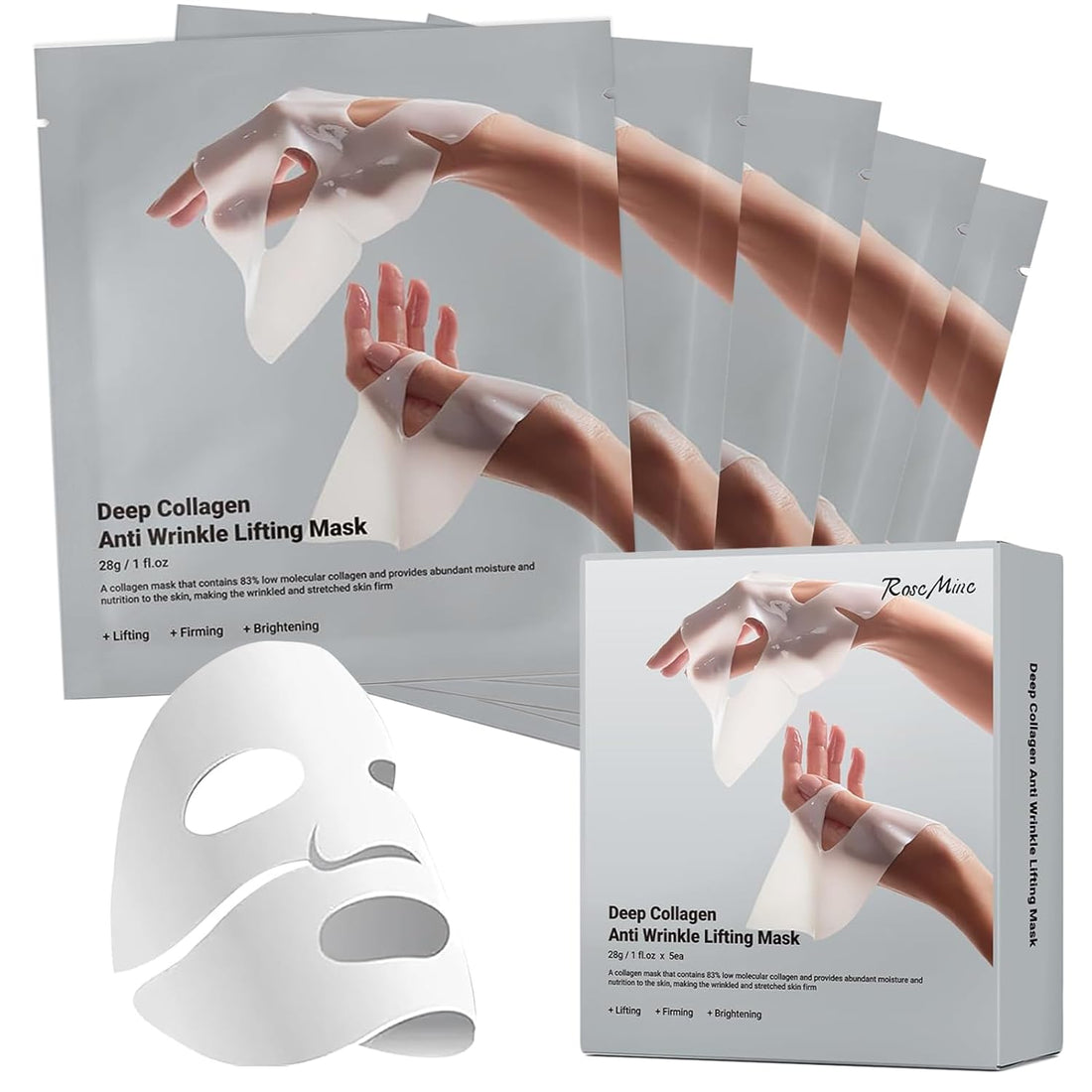 Deep Collagen Face Mask, Bio-Collagen Korean Overnight Hydrogel Mask, anti Wrinkle Firming Lifting Korean Collagen Films for Improve Skin Elasticity,Firming and Moisturizing 5 Pack - Timeless Beauty