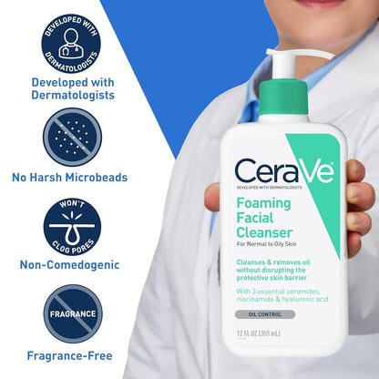 Foaming Facial Cleanser | Daily Face Wash for Oily Skin with Hyaluronic Acid, Ceramides, and Niacinamide| Fragrance Free | 16 Fluid Ounce - Timeless Beauty