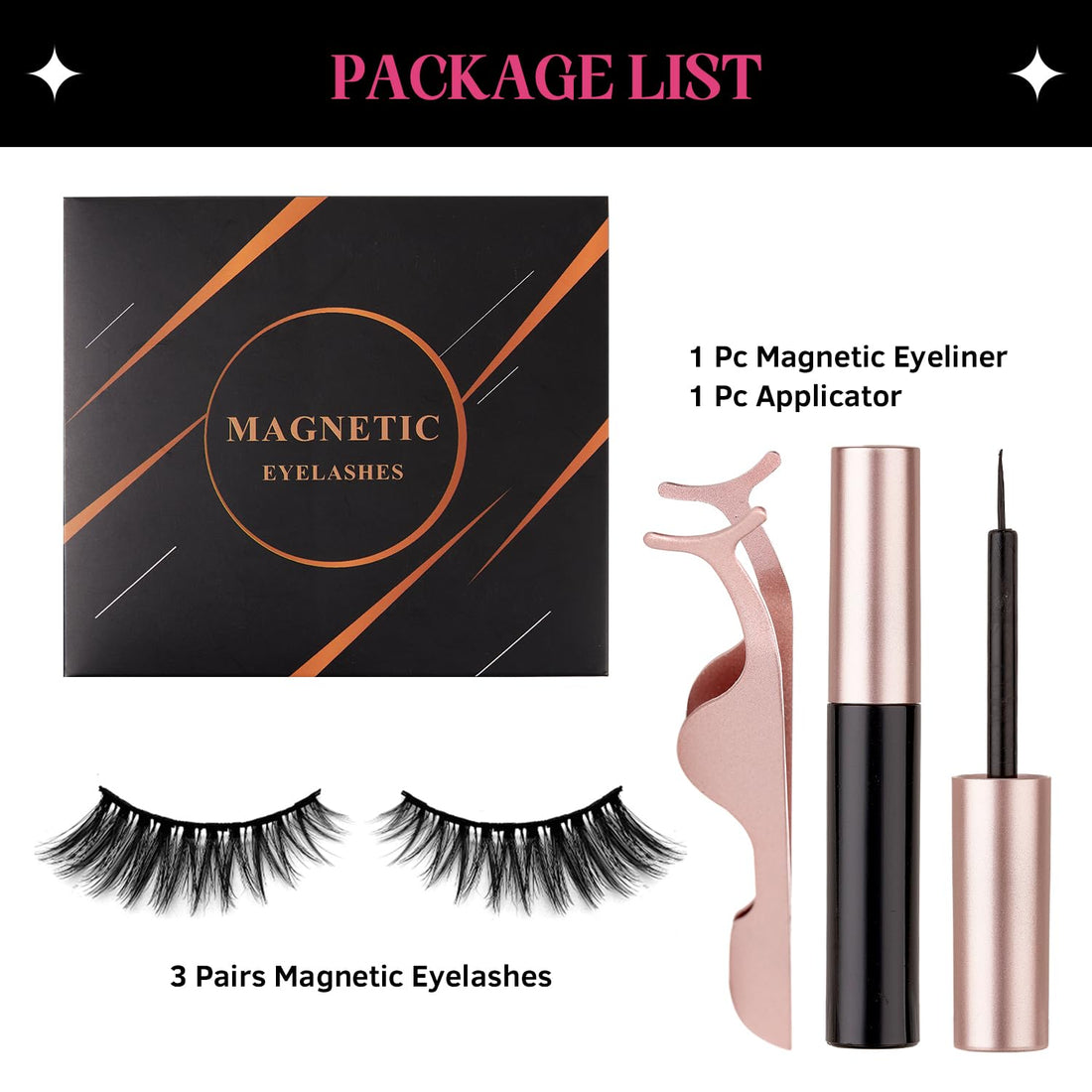 Magnetic Eyelashes with Eyeliner Cat Eyes Magnetic Eyelashes Natural Look False Eyelash No Glue Needed Reusable Fake Eyelashes with Tweezers (3 Pairs Cat Eyes)