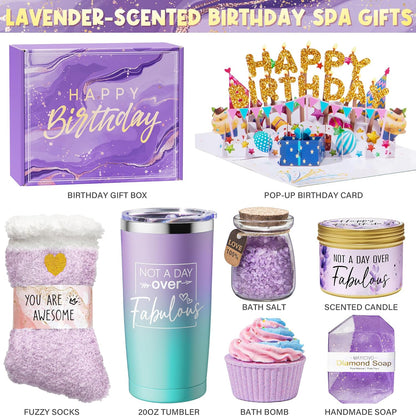 Birthday Gifts for Women Friendship, Lavender Relaxing Spa Gifts Basket Set for Women, Self Care Gifts Unique Happy Birthday Gifts Idea for Mom Her Best Friends Sister Wife Girlfriend Coworker Teacher - Timeless Beauty