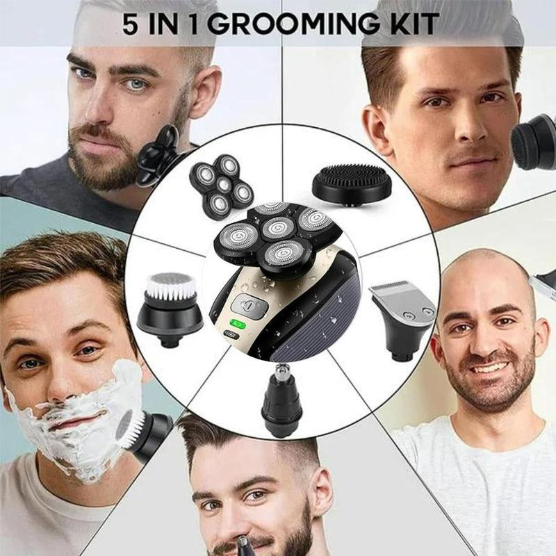 5 in 1 Electric Razor, Rechargeable Rotary Shaver, Cordless Grooming Kit with Beard, Nose, Ear, Body Hair Trimmer, Face Cleaning Brush, Gifts for Men, Valentine&