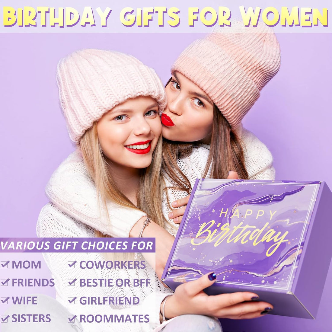 Birthday Gifts for Women Friendship, Lavender Relaxing Spa Gifts Basket Set for Women, Self Care Gifts Unique Happy Birthday Gifts Idea for Mom Her Best Friends Sister Wife Girlfriend Coworker Teacher - Timeless Beauty