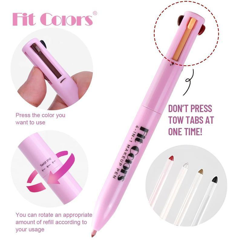 4 in 1 Multi-Function Makeup Pen, Compact Travel Eyeliner, Lip Liner, Eyebrow Pencil, Highlighter Eyeshadow Pen, Portable Multi-Function Makeup Set, Summer Gift