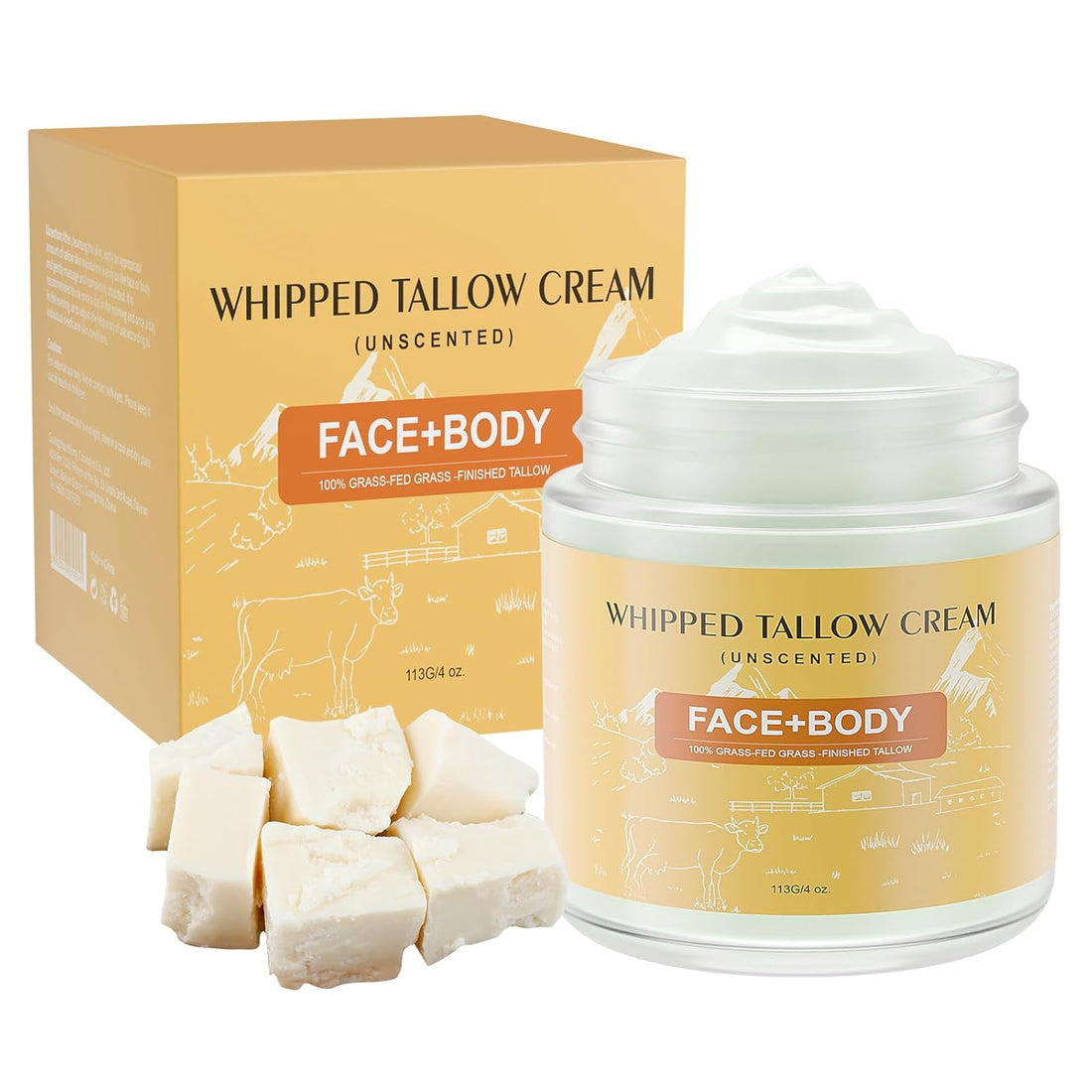 Beef Tallow for Skin, Premium Whipped Tallow Balm, Beef Tallow Moisturizer for Repairing Damaged Dry Skin, Grass Fed Beef Tallow for Skin Hydration, 4 Oz (BERGAMOT LAVENDER) - Timeless Beauty
