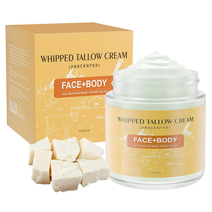 Beef Tallow for Skin, Premium Whipped Tallow Balm, Beef Tallow Moisturizer for Repairing Damaged Dry Skin, Grass Fed Beef Tallow for Skin Hydration, 4 Oz (BERGAMOT LAVENDER) - Timeless Beauty