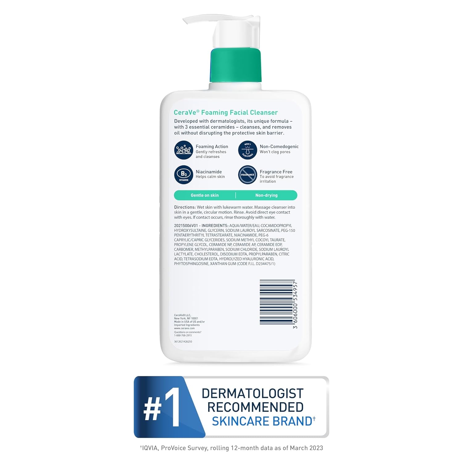 Foaming Facial Cleanser | Daily Face Wash for Oily Skin with Hyaluronic Acid, Ceramides, and Niacinamide| Fragrance Free | 16 Fluid Ounce - Timeless Beauty