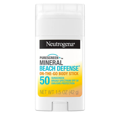 Purescreen+ Mineral Beach Defense On-The-Go Body Sunscreen Stick with Broad Spectrum SPF 50, Water Resistant UVA/UVB Protection, Absorbs Quickly &amp; Dries Clear, 1.5 Oz - Timeless Beauty