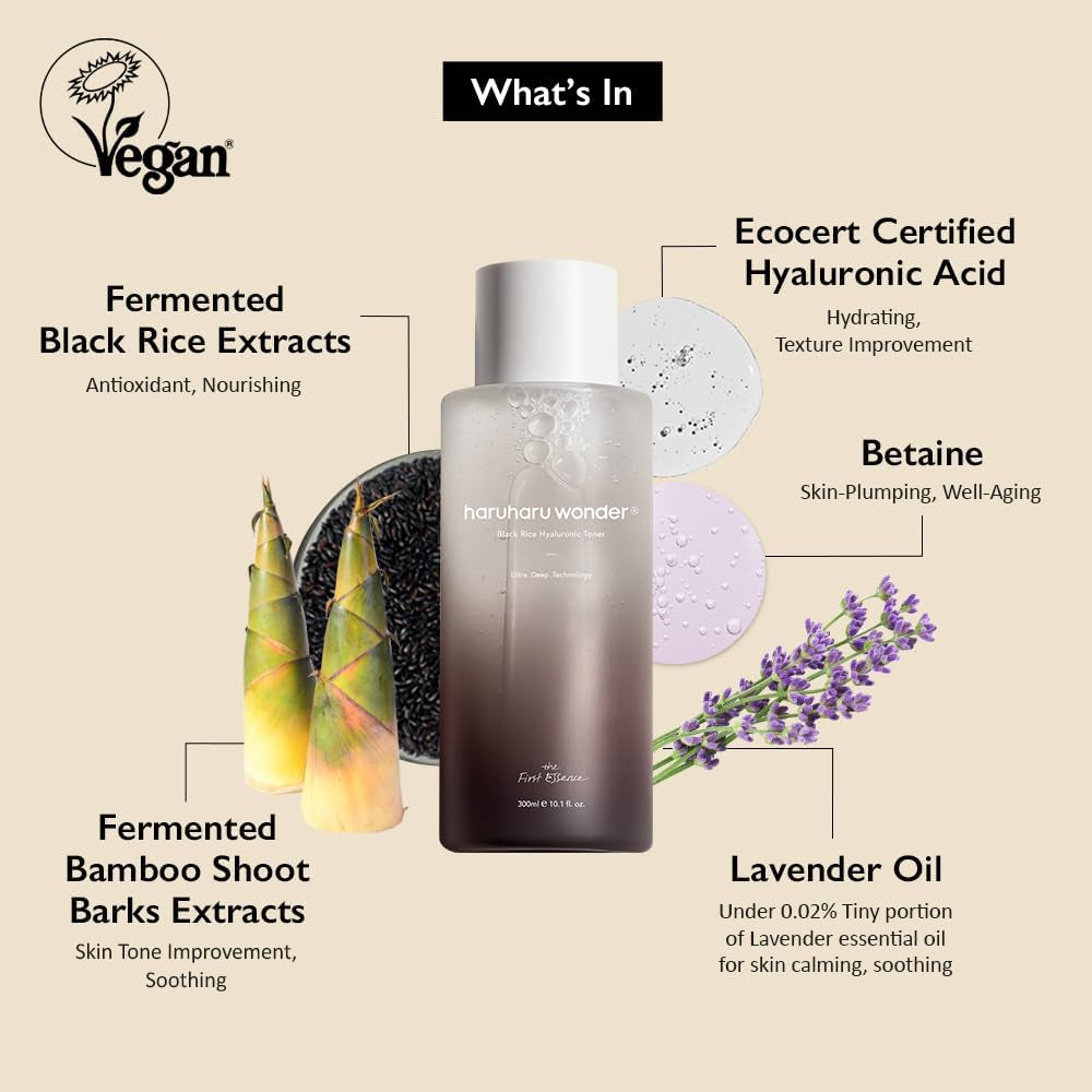 Wonder Black Rice Hyaluronic Toner 10.1 Fl.Oz / 300Ml | Face Moisturizer, Facial Toner for All Skin Types | Vegan, Cruelty Free, Ewg-Green - Timeless Beauty