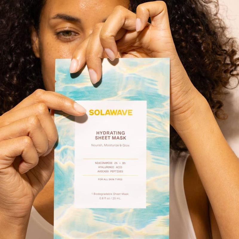 Solawave Collagen Peptide + Niacinamide + Hyaluronic Acid Facial Sheet Mask | Hydrating, Firming &amp; Brightening with Provitamin B5 &amp; Avocado Peptides - Timeless Beauty