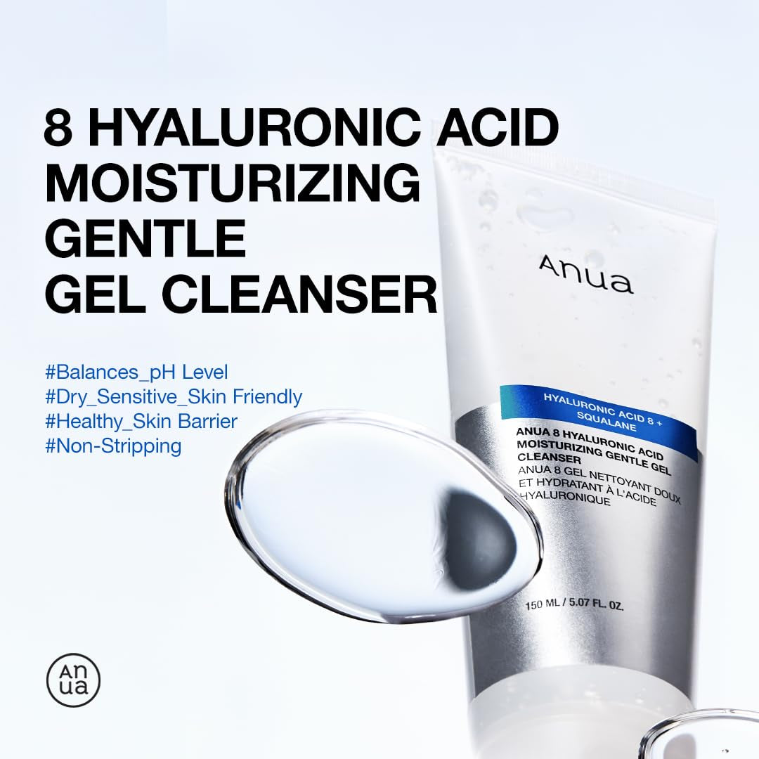 Moisturizing Gentle Gel Cleanser, Hyaluronic Acid, Squalane, Ceramide, Foaming Facial Korean Cleanser, Ph Balance, Daily Hydrating Face Wash, Korean Skincare (150Ml/5.07Fl Oz.) - Timeless Beauty