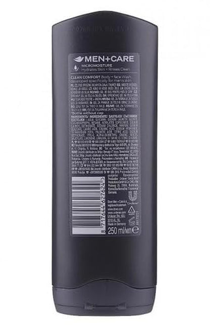 Men Care Body and Face Wash, Hydrating Clean Comfort, 250 Ml (8.5 Fl Oz), Value Bundle - Pack of 4
