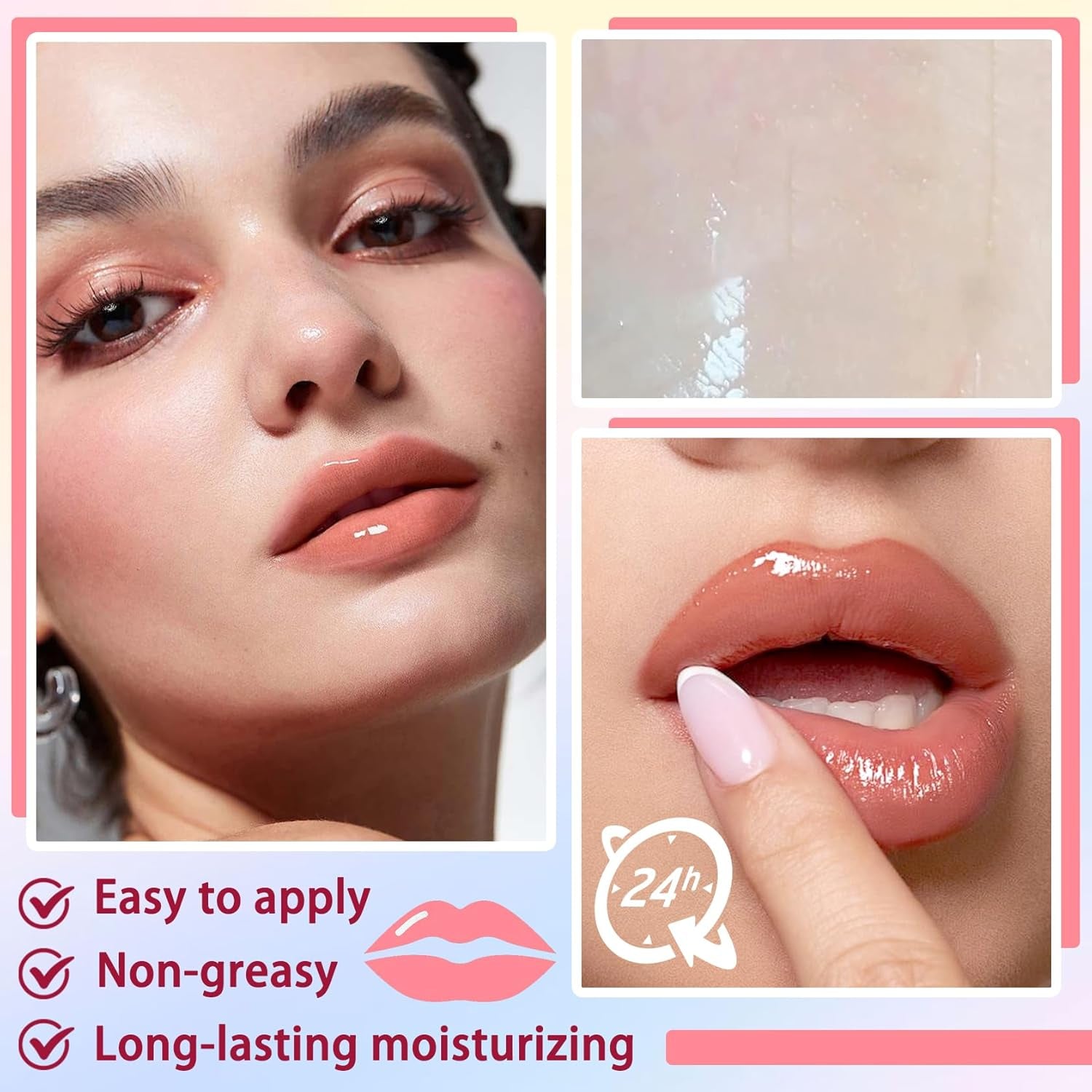 4-Piece Lip Oil Set, Moisturizing Transparent Lip Glow Oil, Fruit-Flavored Hydrating Roll-On Plumping Gloss, Long-Lasting Non-Sticky Shine Makeup Gift Kit