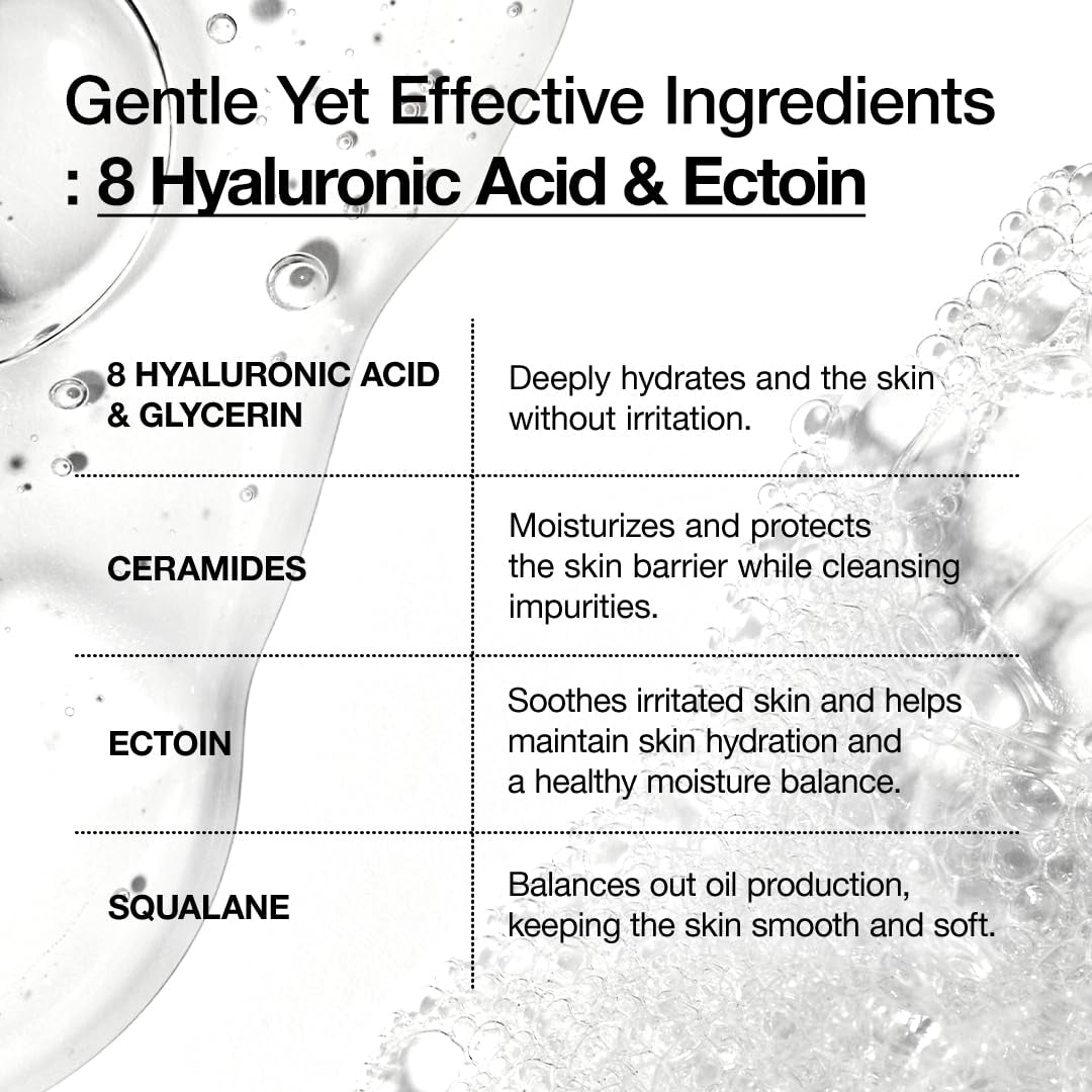 Moisturizing Gentle Gel Cleanser, Hyaluronic Acid, Squalane, Ceramide, Foaming Facial Korean Cleanser, Ph Balance, Daily Hydrating Face Wash, Korean Skincare (150Ml/5.07Fl Oz.) - Timeless Beauty