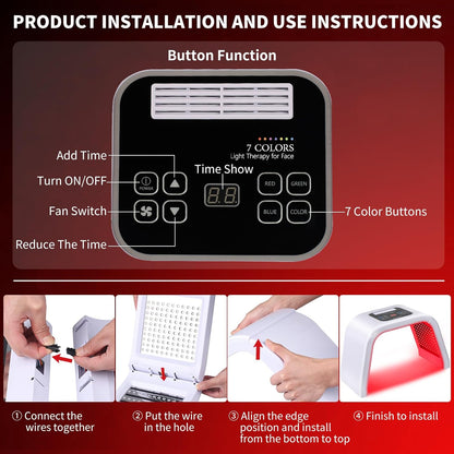 Best Red Light Devices, 7 Color Red Light Machine for Face and Neck, LED Facial Skin Care Beauty Tool at Home - Timeless Beauty